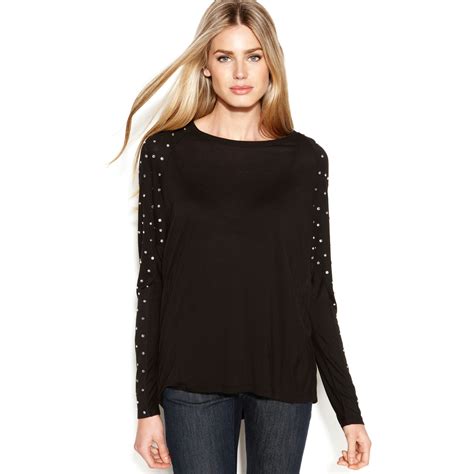 michael kors black top with gold chain|Michael Kors long sleeve tops.